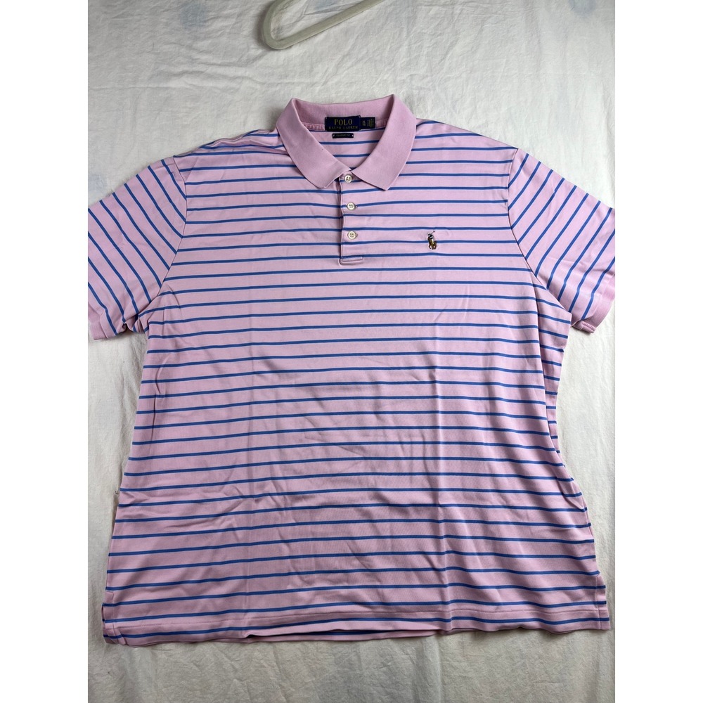 Polo Ralph Lauren Mens XL Classic Fit Striped Polo Shirt Pink Blue‎ Cotton
